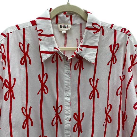BiBi Bow Ribbon Button Down Holiday Blouse Size Small - Picture 3 of 10